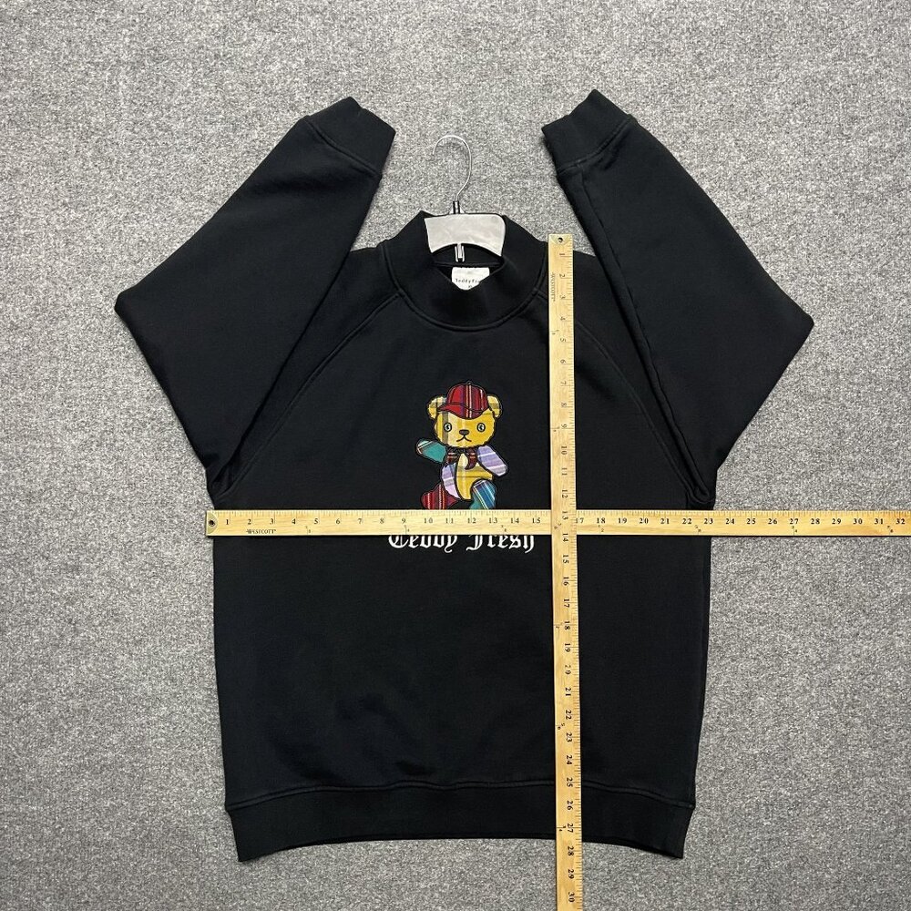 Teddy Fresh Black Crewneck Sweatshirt With Embroidered Patchwork Bear Design XL - Picture 7 of 8